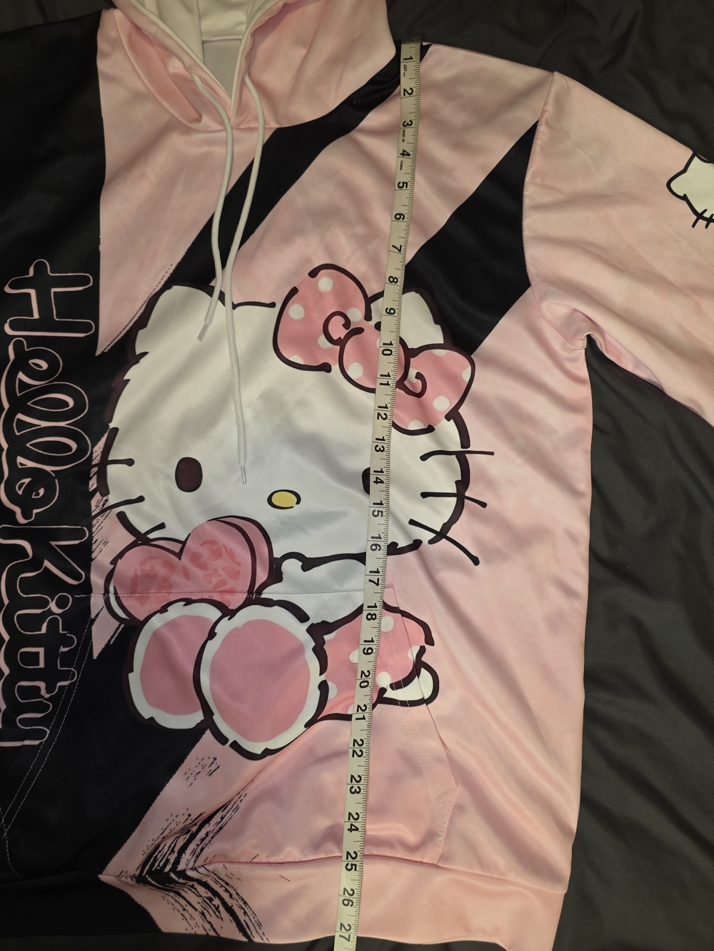 Hello Kitty Graphic Pullover Hoodie Pink Black Hood Ears Size M